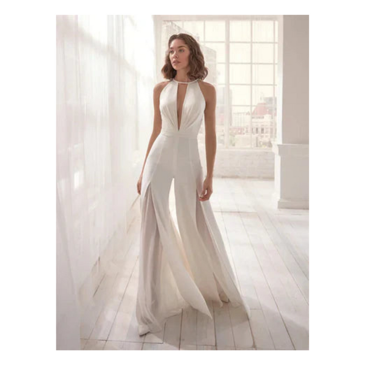 Esmee | Dames jumpsuit met V-hals wijde pijpen