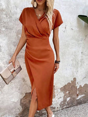 Elegante Midi Zomerjurk Dames - V-Hals Design met Subtiele Split