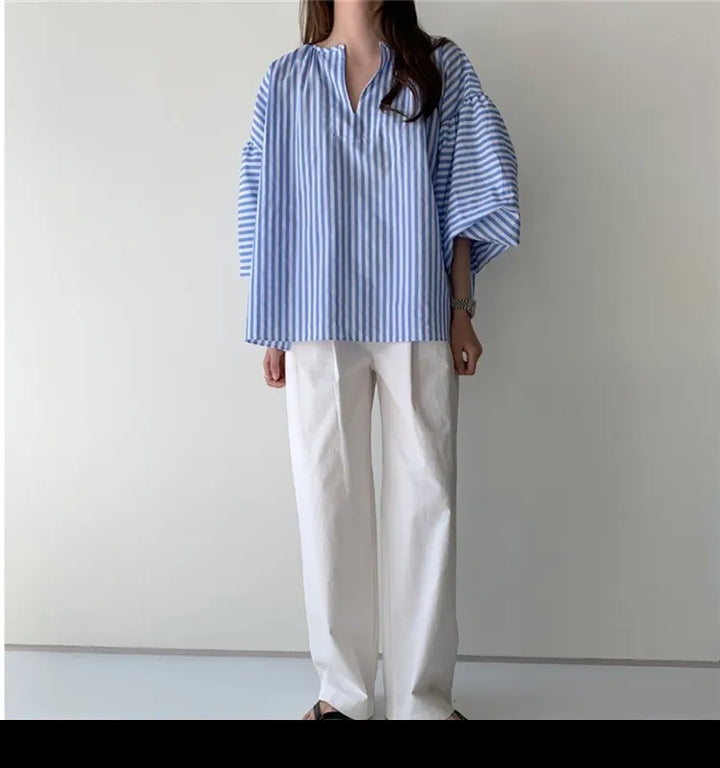 Erin | Damesblouse met split-hals en ballonmouwen