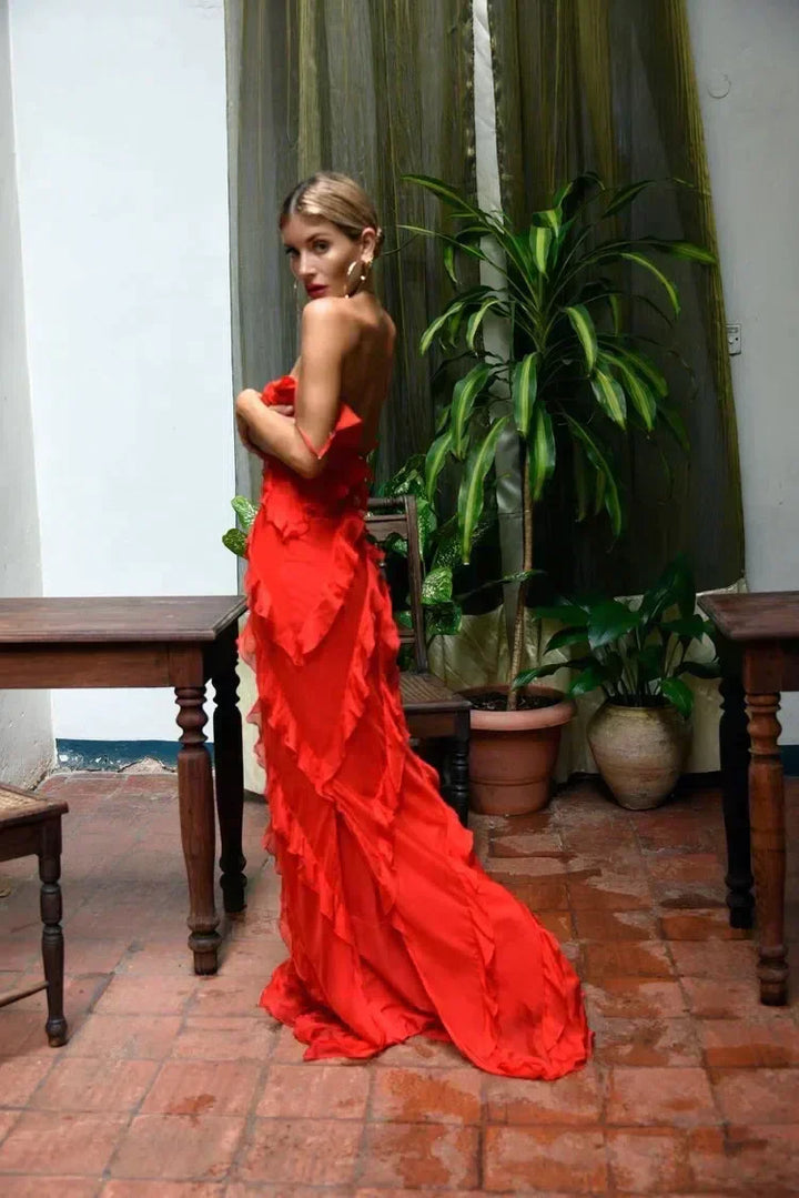 Ainara | Dames maxi jurk met ruffles bandjes