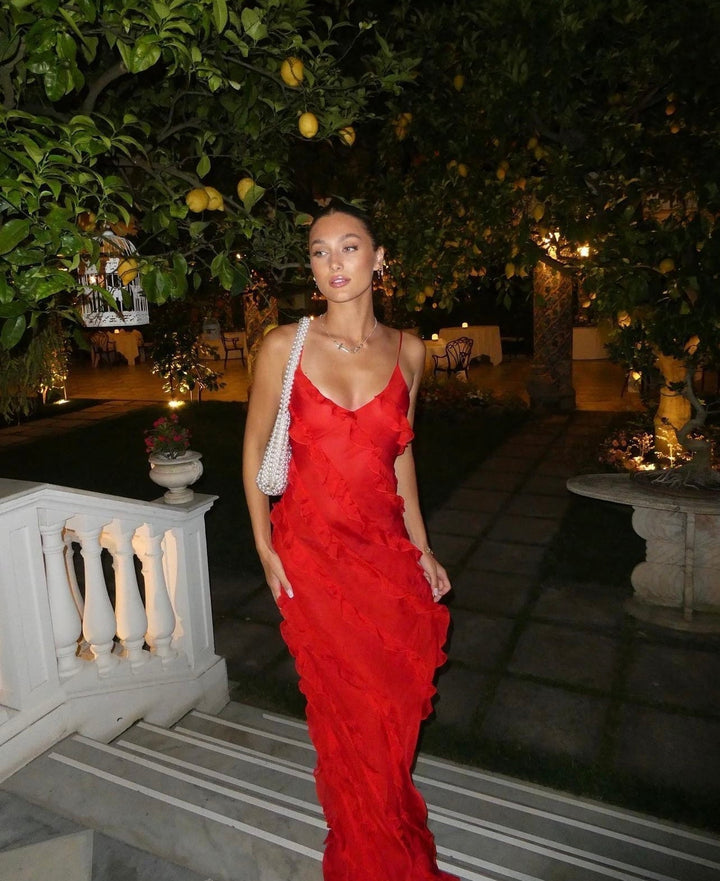 Ainara | Dames maxi jurk met ruffles bandjes