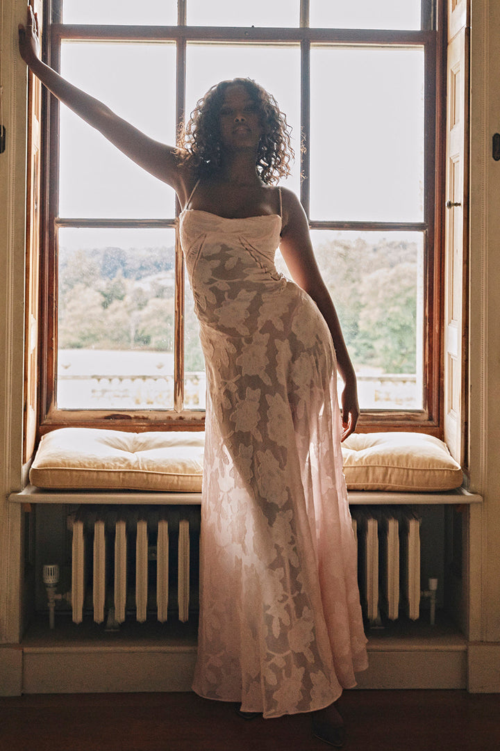 Noor | Dames jurk maxi strapless geborduurd tule A-lijn