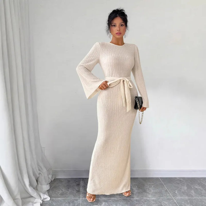 Maliyah | Dames Maxi Jurk met Tailleband en Trompetmouwen