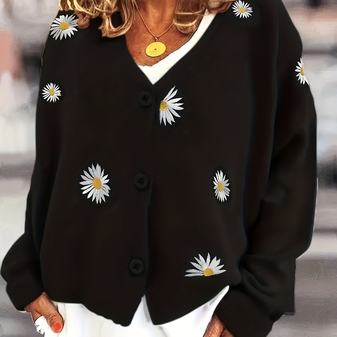 Maribel | Bloemengeborduurde Knopen-Voorkant Cardigan