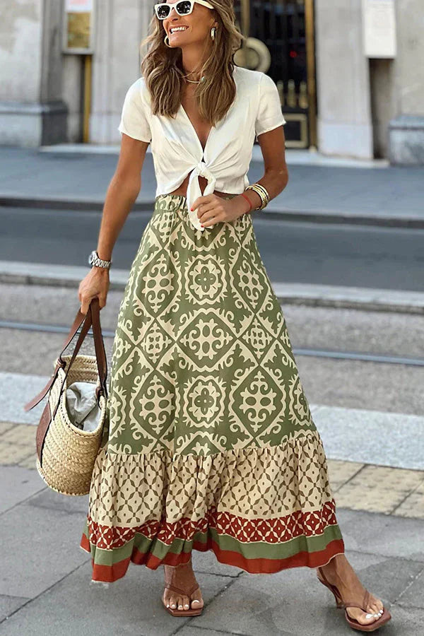Lynn | Dames lange rok met print ruches