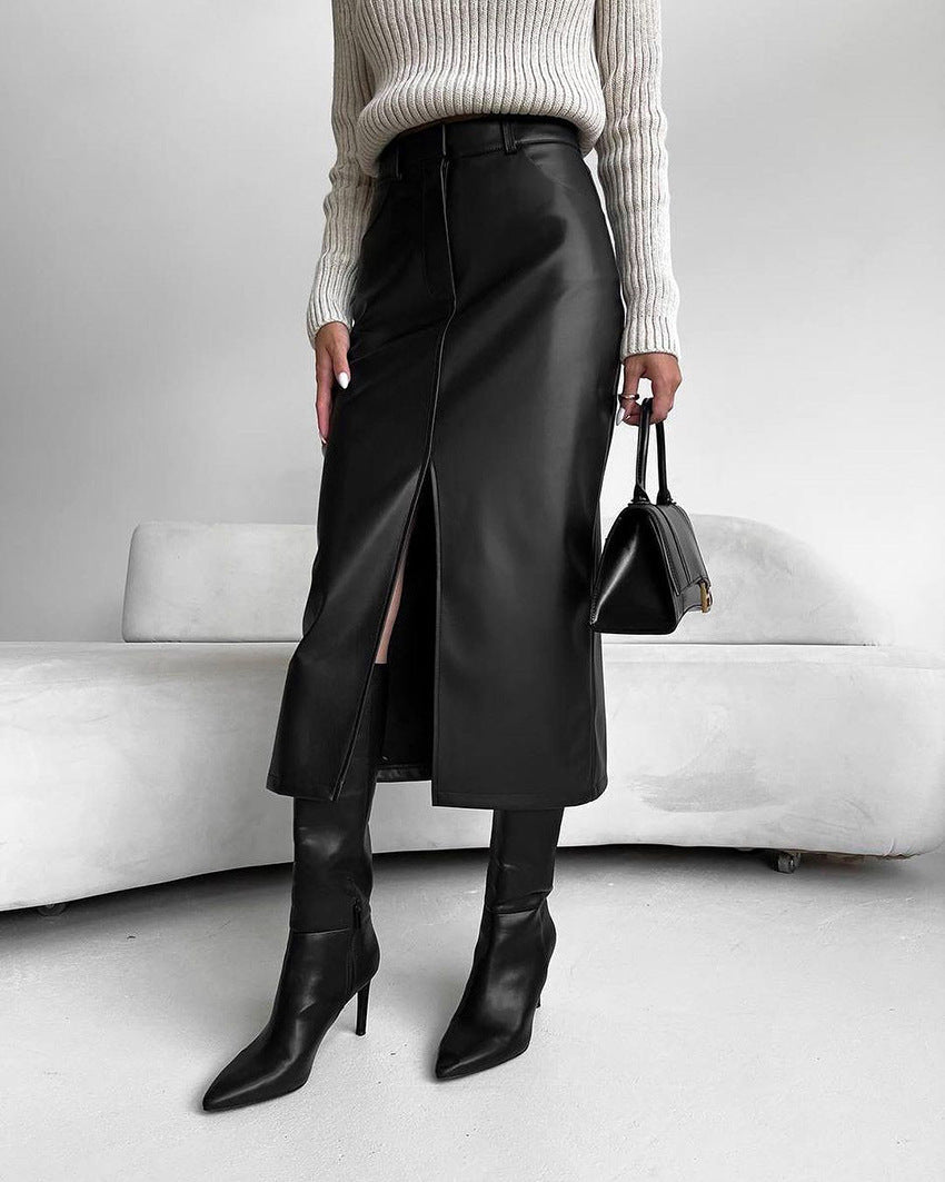Barea | Trendy Hoge Taille Maxi Rok Zwart - Hoogwaardige Vegan Imitatieleer