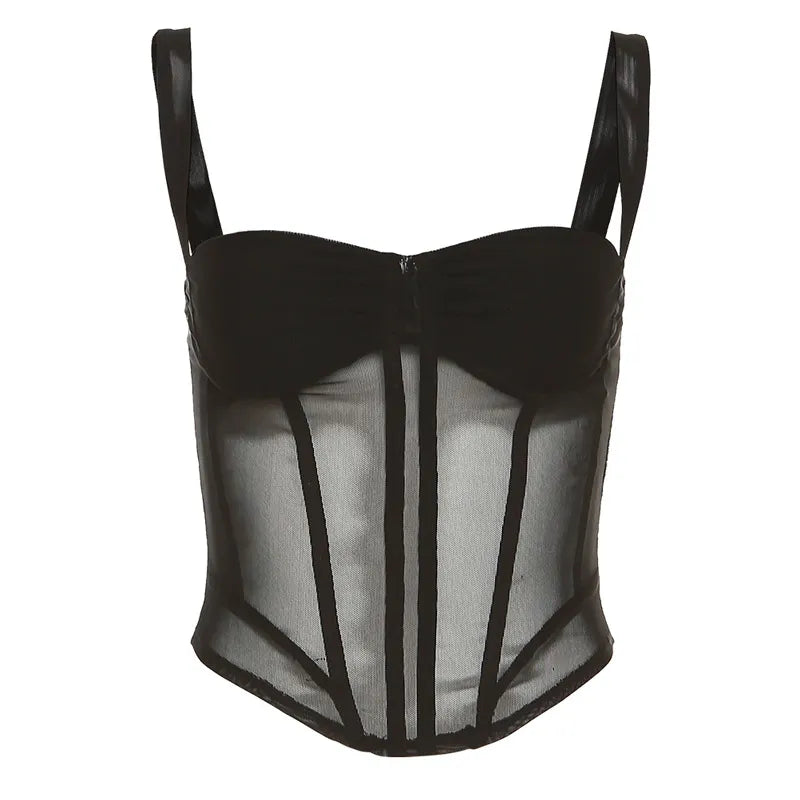 Denver | Dames corsettop met meshpanelen en baleinnaden