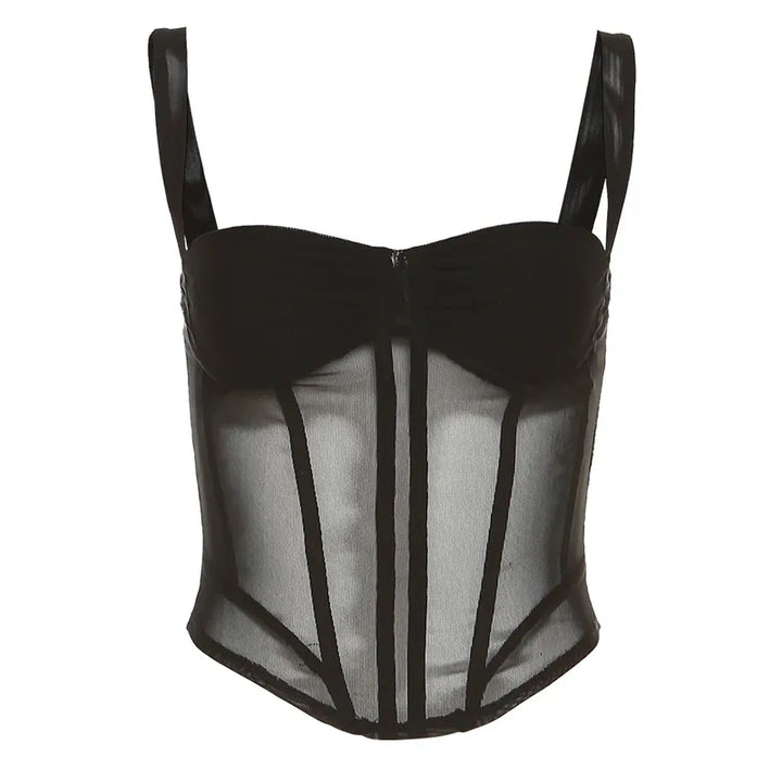 Denver | Dames corsettop met meshpanelen en baleinnaden