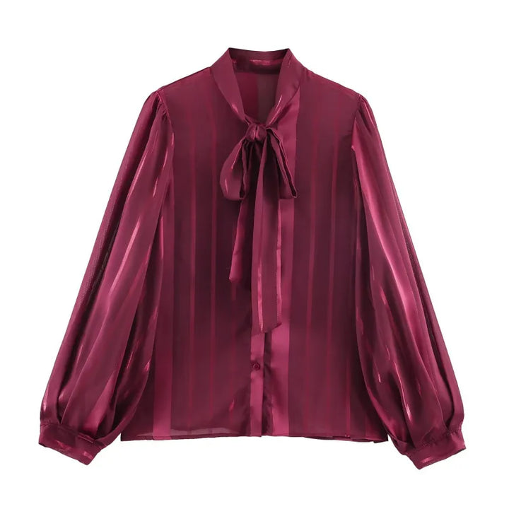 Elodie | Damesblouse met strikhals en ballonmouwen