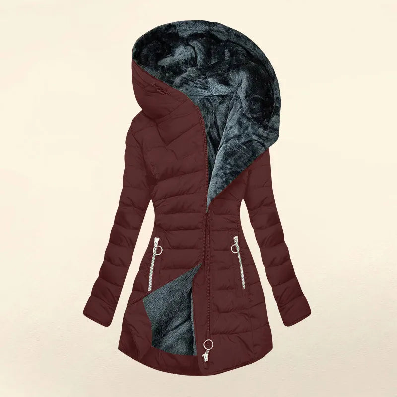 Analia | Dames winterjas met capuchon ritssluiting knoopsluiting