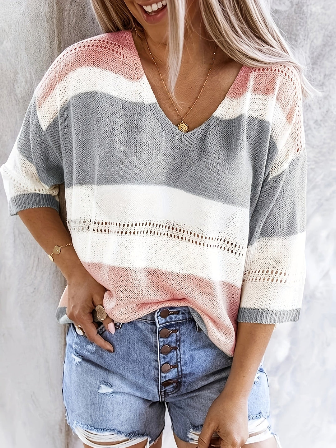 Olga - Casual gestreepte V-hals trui