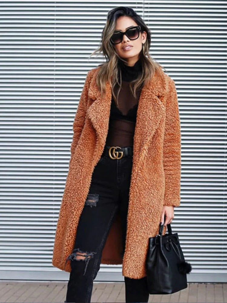 Zachte Dames Fleece Teddy Jas Lange Stijl