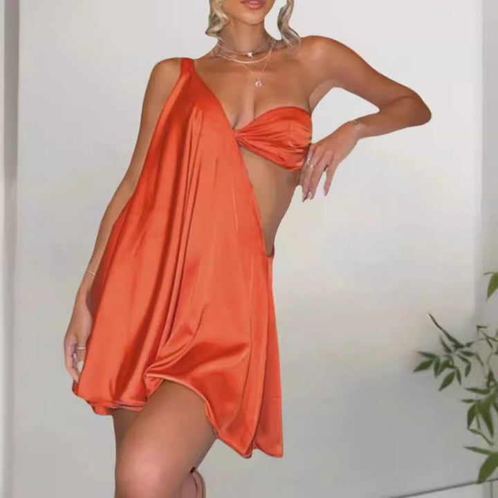 Theodora | Dames jurk met asymmetrische schouder geplooide rok