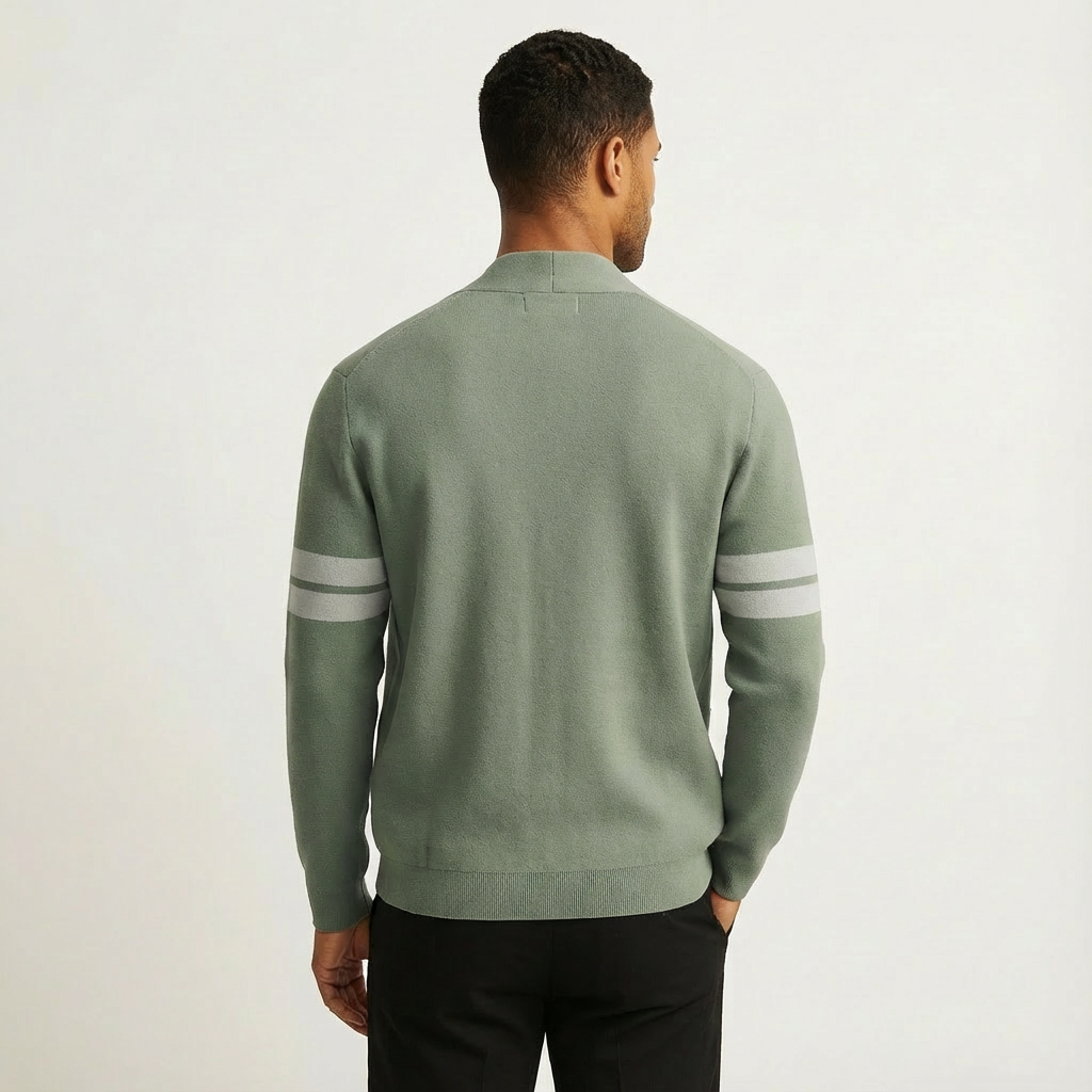 Klassieke Merino Heren Cardigan met Gestreepte Mouwen