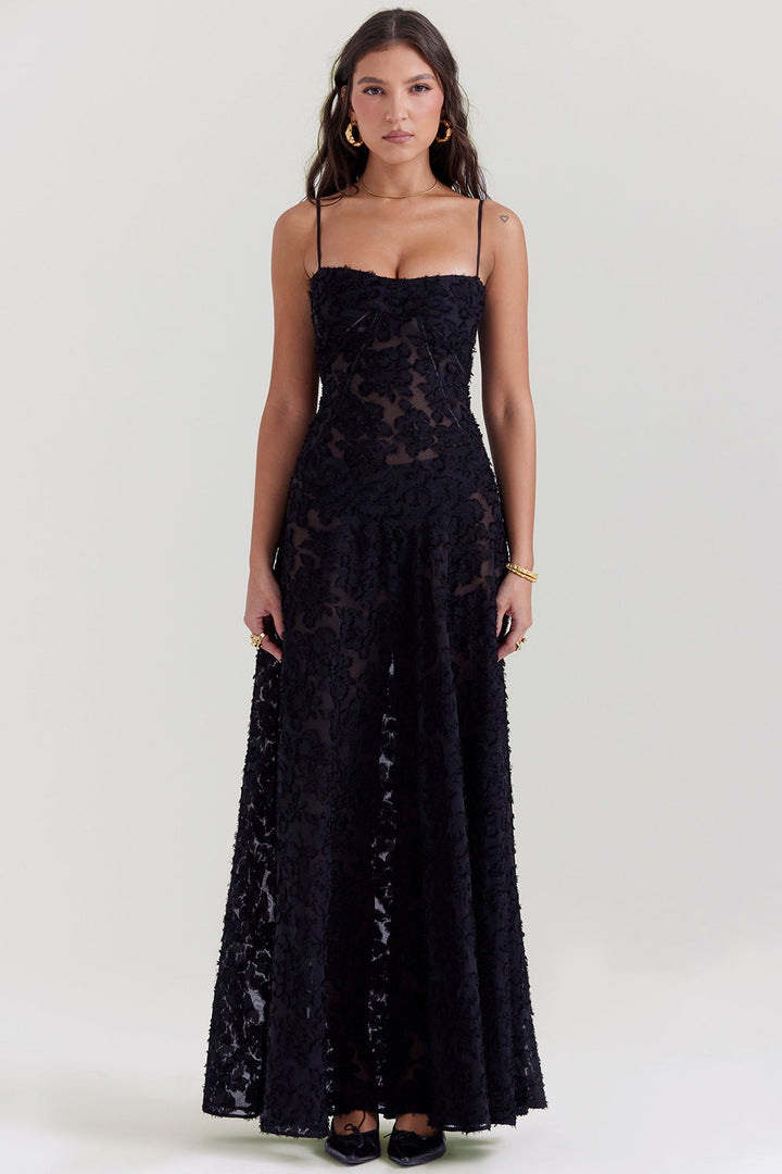 Noor | Dames jurk maxi strapless geborduurd tule A-lijn