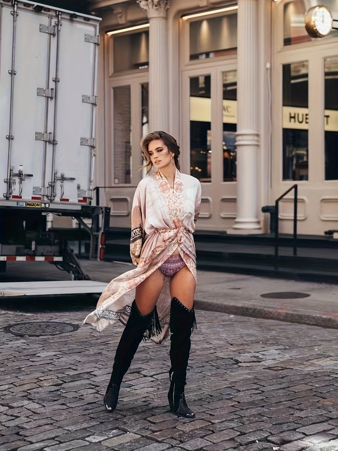 Greta | Dames kimono jurk met ceintuur print