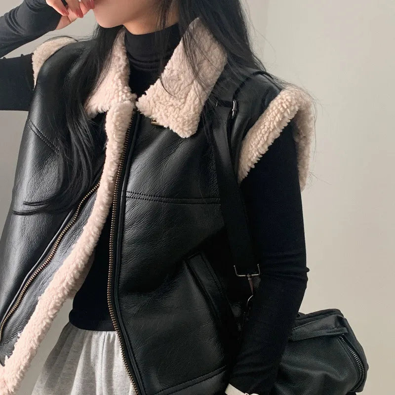 Willa | Women’s Vest with Shearling Collar and Zipper