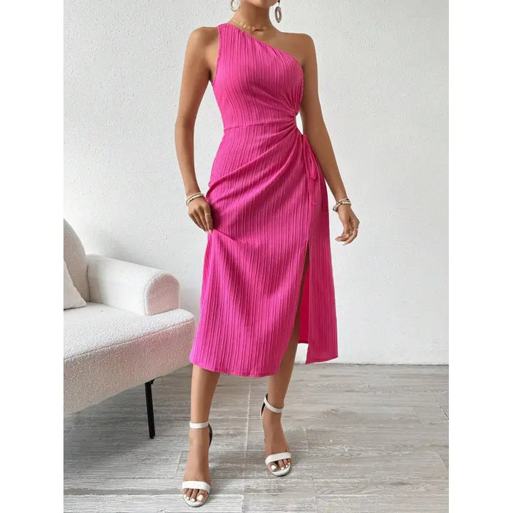 Kora | Dames midi-jurk met één schouder en split