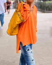 Yarah | Oranje Loose Fit Trui met V-hals