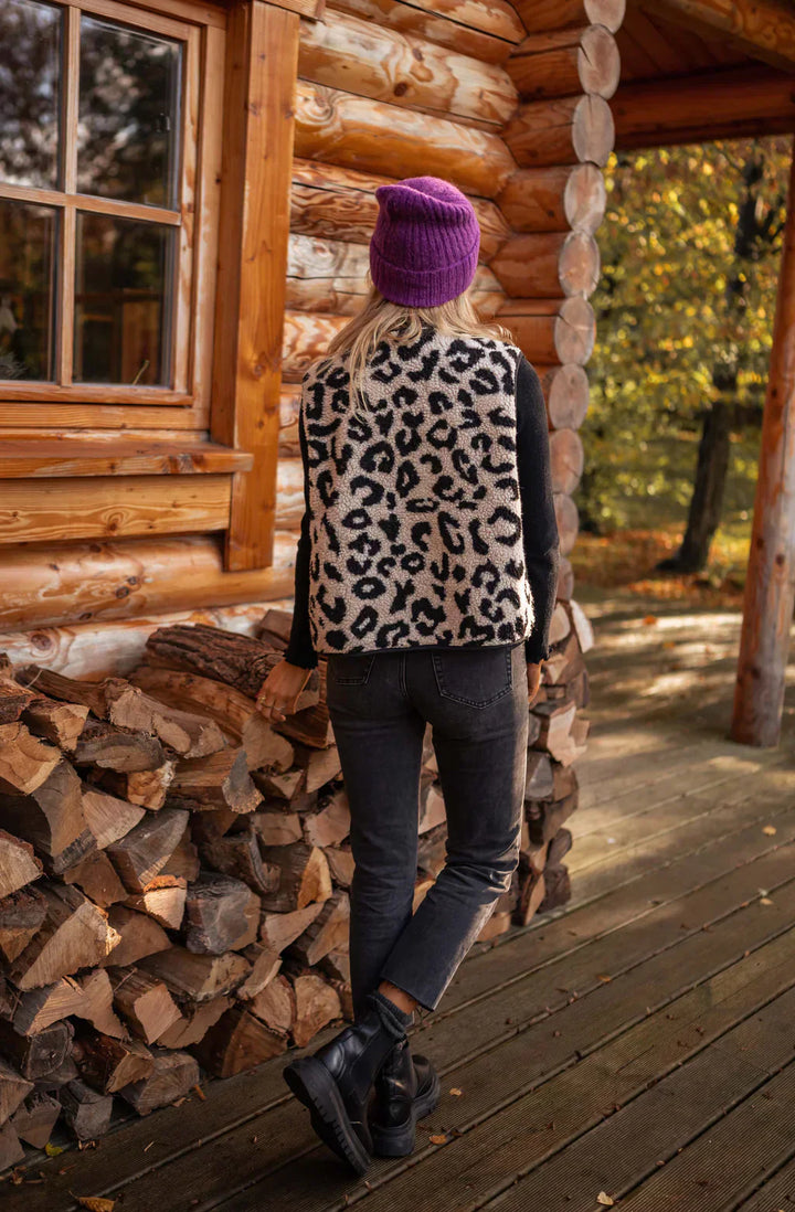 Grace | Dames bodywarmer met rits en luipaardpatroon