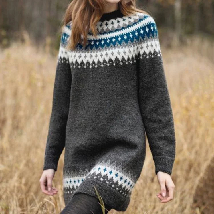 LUCIA | BEDRUCKTE MIDI-PULLOVER MET LANGE MOUWEN