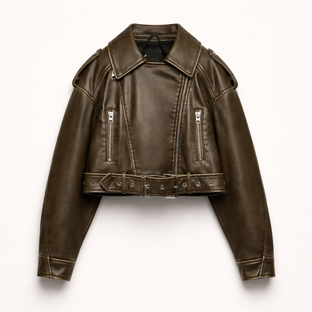 Abby | Cropped Leren Damesjas met Riem
