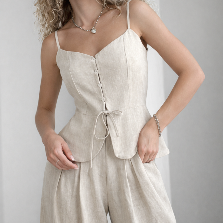 Naya | Dames tweedelige set met knoopsluiting wijde broek