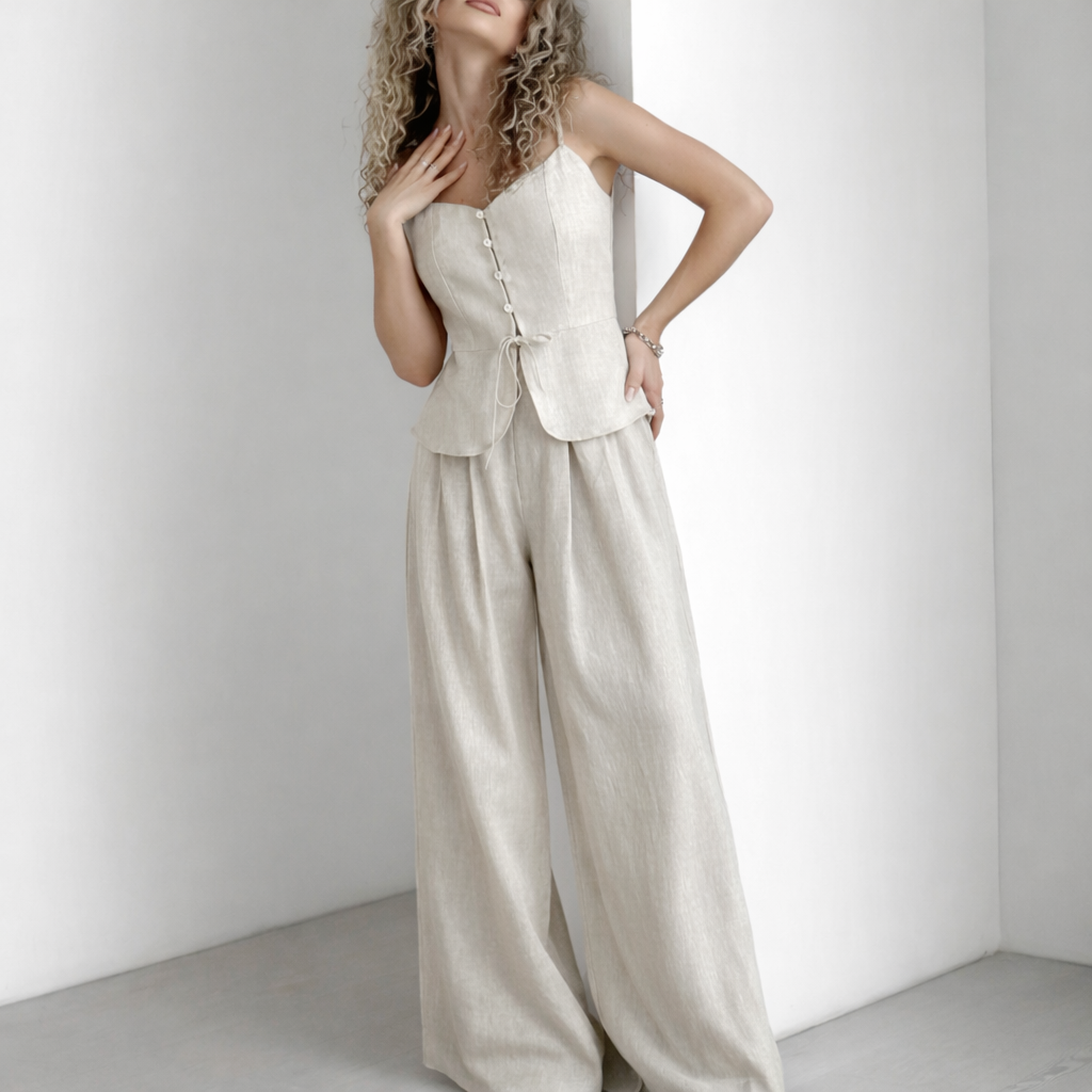 Naya | Dames tweedelige set met knoopsluiting wijde broek