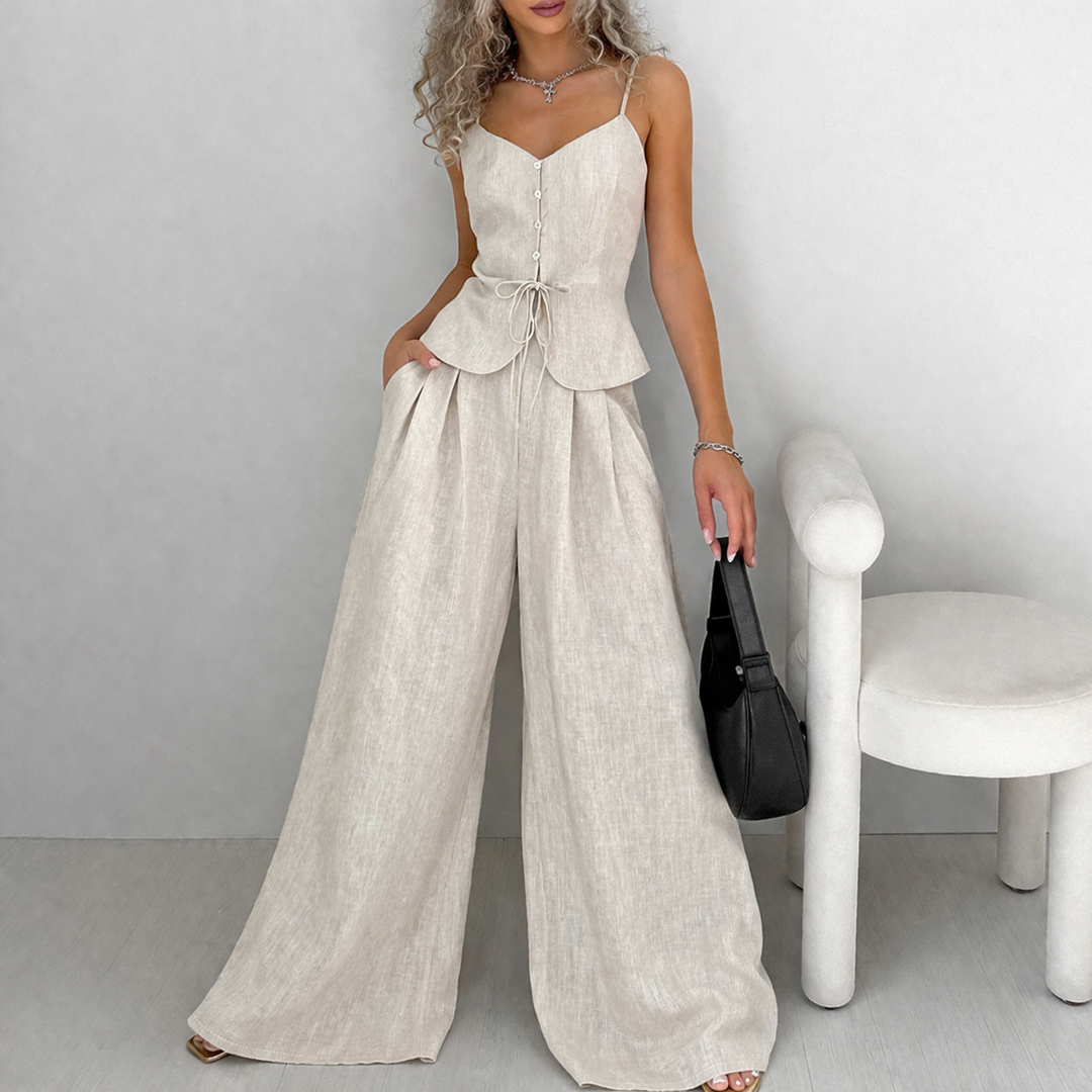Naya | Dames tweedelige set met knoopsluiting wijde broek