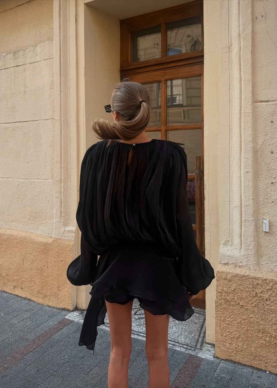 Diana | Dames mini jurk with plissé and mouwen