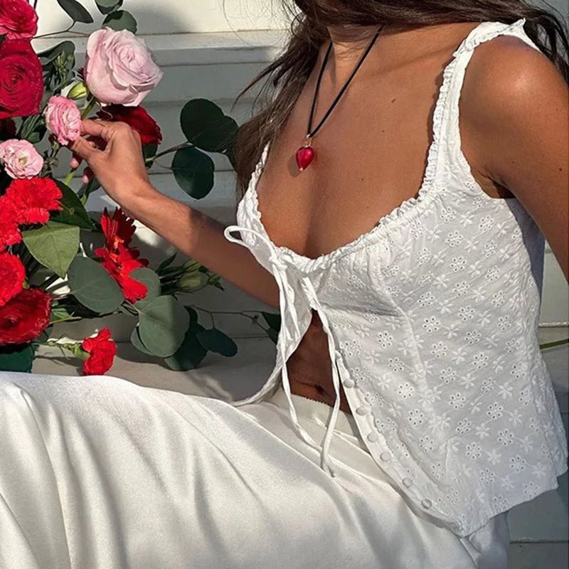 Ariana | Dames Tanktop met Kant, Jacquard, Romantisch en Flatterend