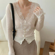 Aurelia | Vintage Dames Vest - Elegant Gebreid met Kant
