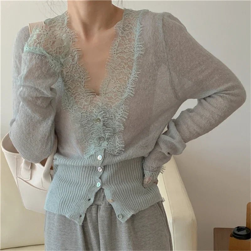 Aurelia | Vintage Dames Vest - Elegant Gebreid met Kant