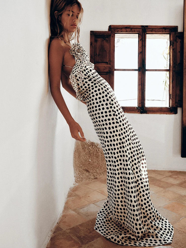 Ava | Vloeiende Maxi Jurk - Speelse Polkadot Print, Elegante Zomerjurk