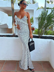 Ava | Vloeiende Maxi Jurk - Speelse Polkadot Print, Elegante Zomerjurk