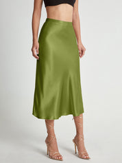 Della | Elegante Satijnen Midi-Rok - Hoge Taille