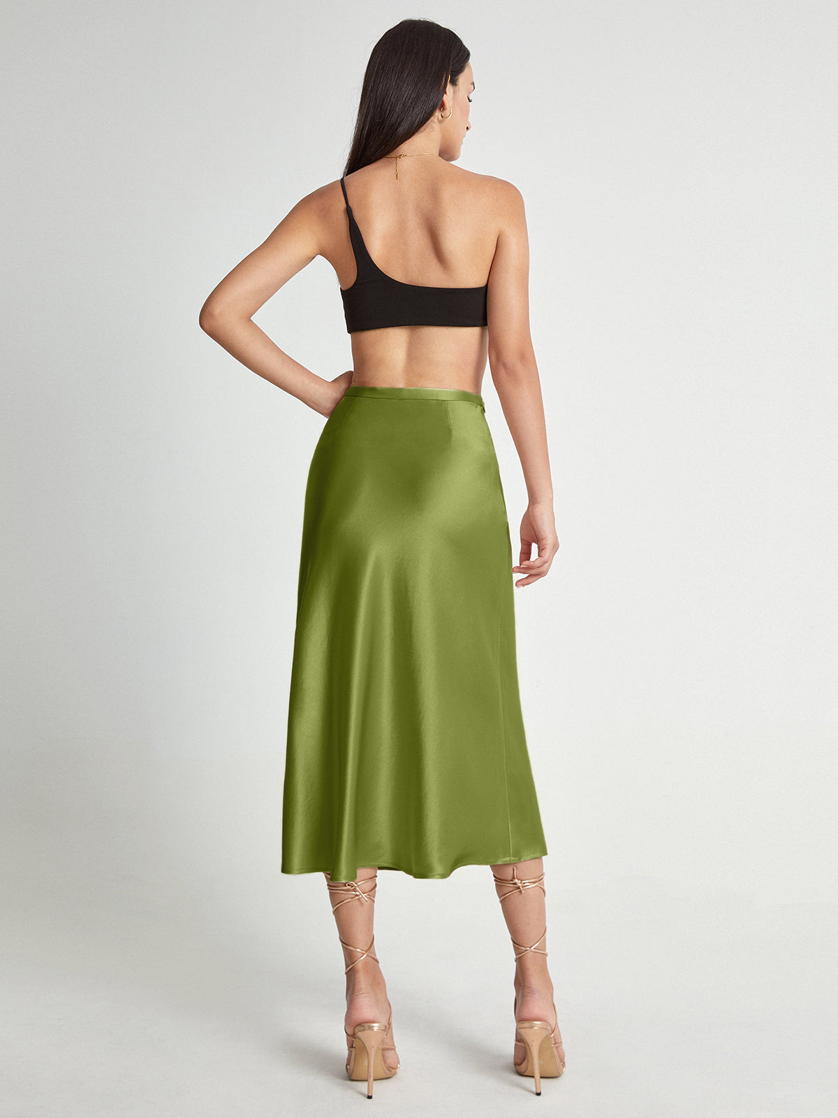 Della | Elegante Satijnen Midi-Rok - Hoge Taille