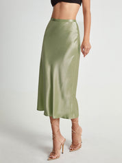 Della | Elegante Satijnen Midi-Rok - Hoge Taille