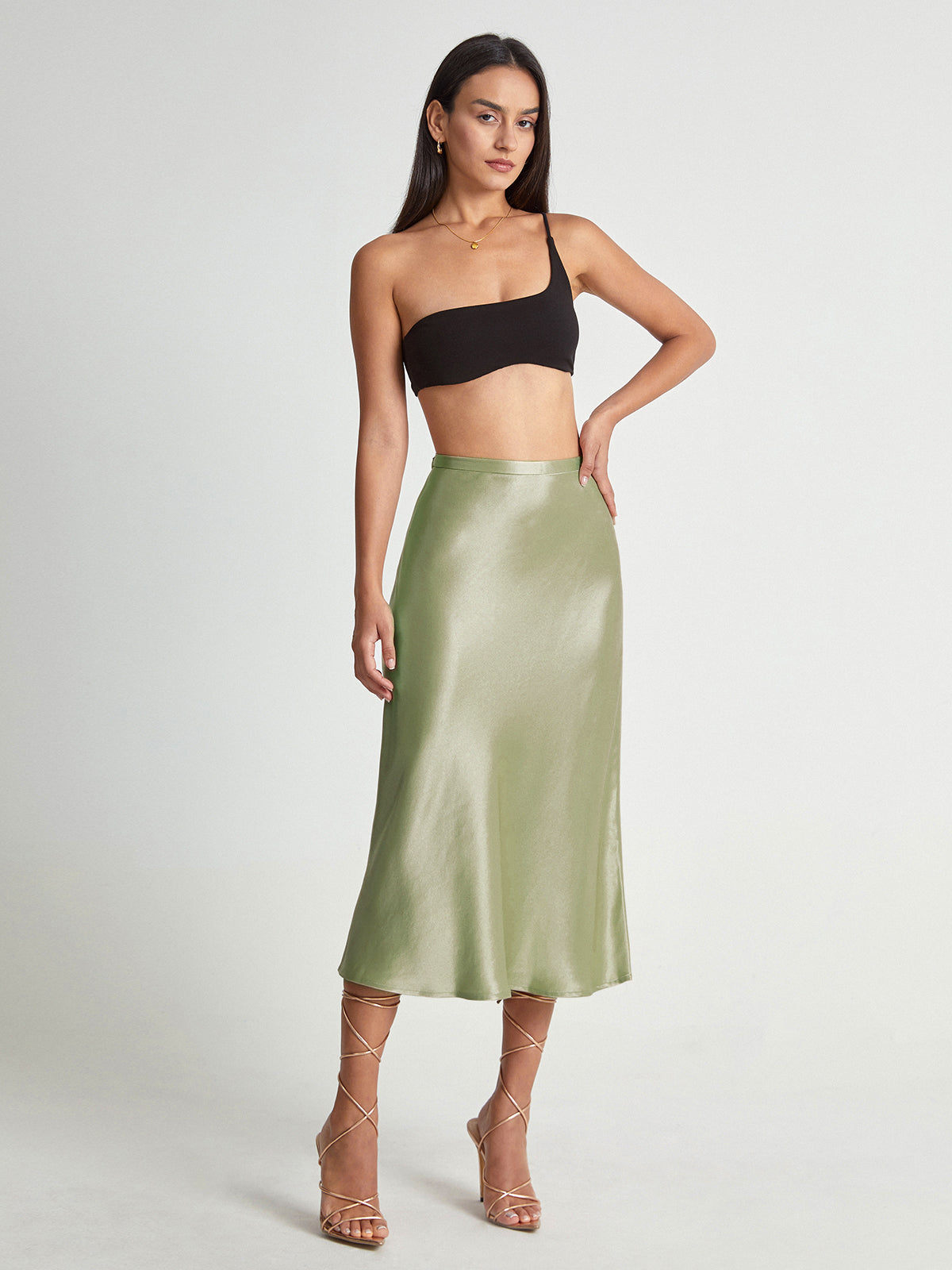 Della | Elegante Satijnen Midi-Rok - Hoge Taille