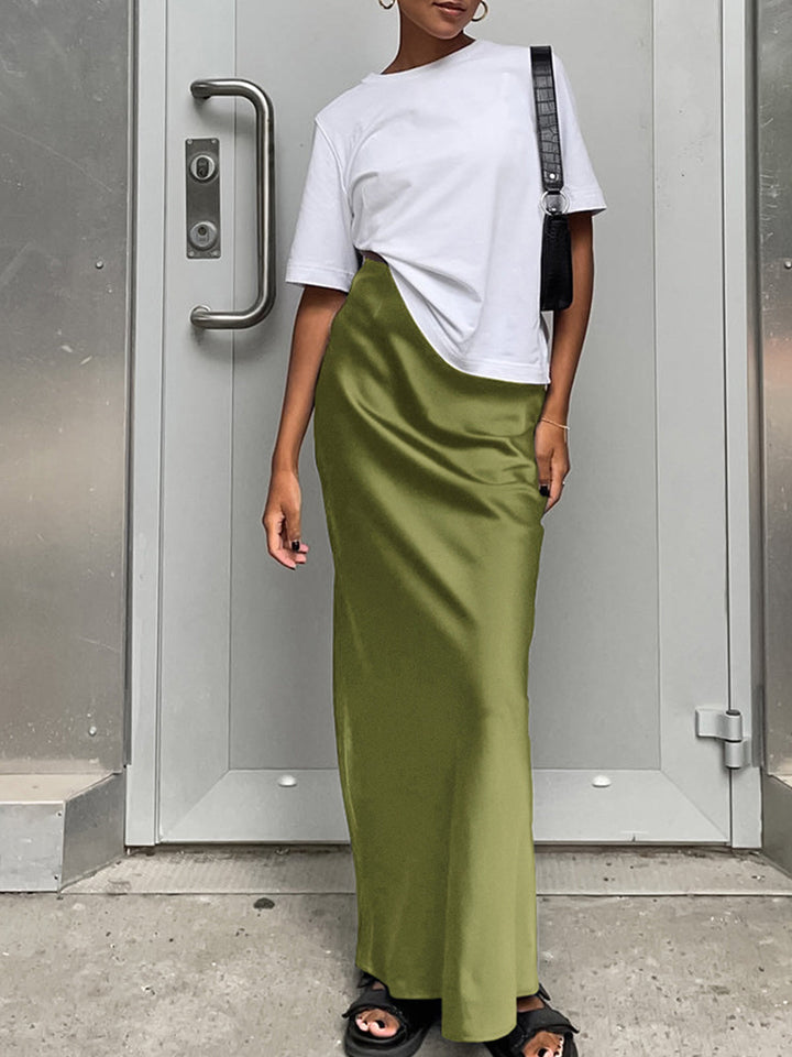 Milou | Dames satijnen maxi rok zwart – elegante aansluitende pasvorm