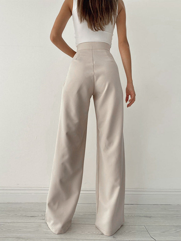 Evelina | Dames broek met hoge taille strikdetail wijdpijpen