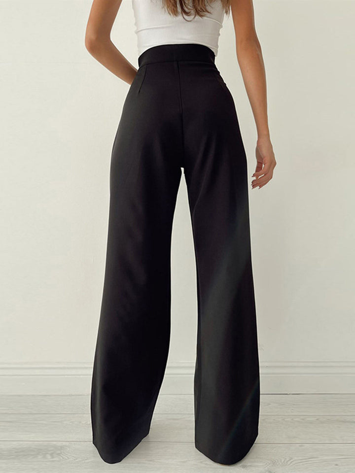 Evelina | Dames broek met hoge taille strikdetail wijdpijpen