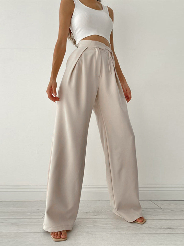 Evelina | Dames broek met hoge taille strikdetail wijdpijpen