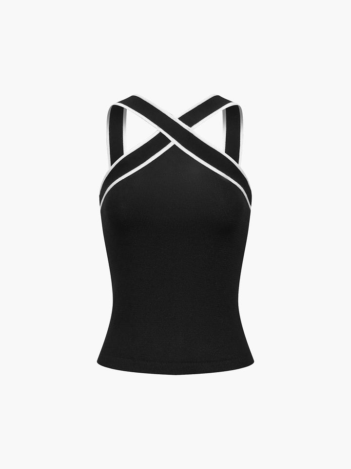 Ensley | Dames top met kruisende halsbanden mouwloos model