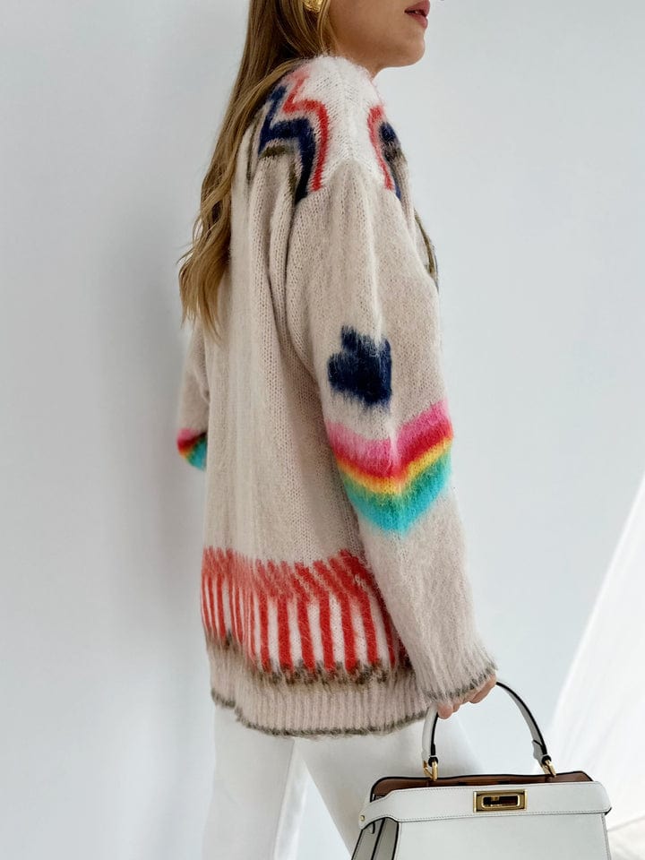Dames Boho Geometrische Gebreide Cardigan