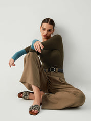 Esila | Slim Fit Gebreide Top voor Dames met Contrastmouwen