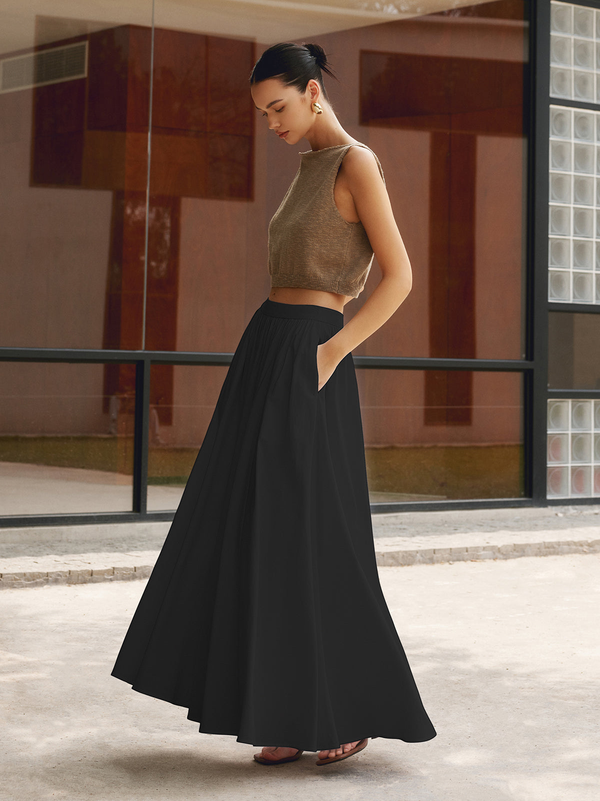 Felipa | Hoge Taille Maxi Rok Dames – Plissé Look