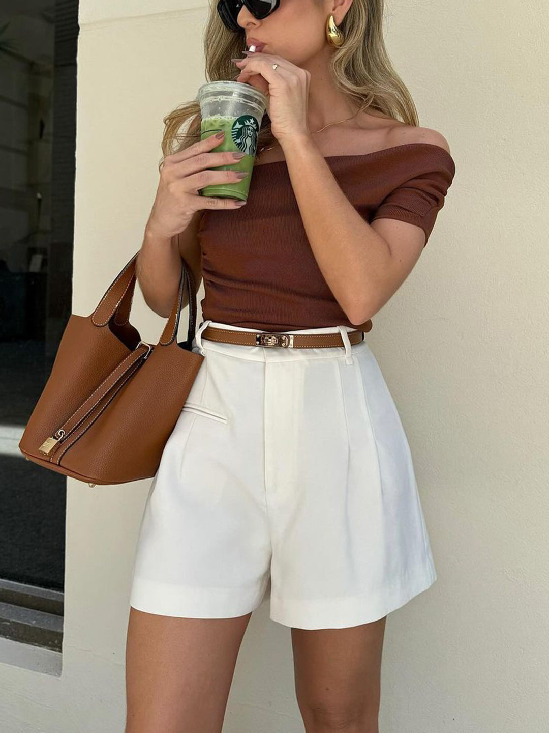 Jip | Dames Shorts met Hoge Taille Plooien Riemlussen