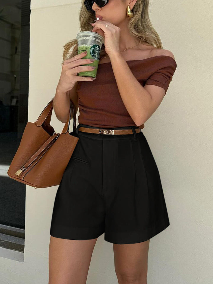 Jip | Dames Shorts met Hoge Taille Plooien Riemlussen