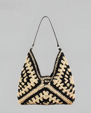 Ofelia | Vintage Gehaakte Macramé Schoudertas Stro